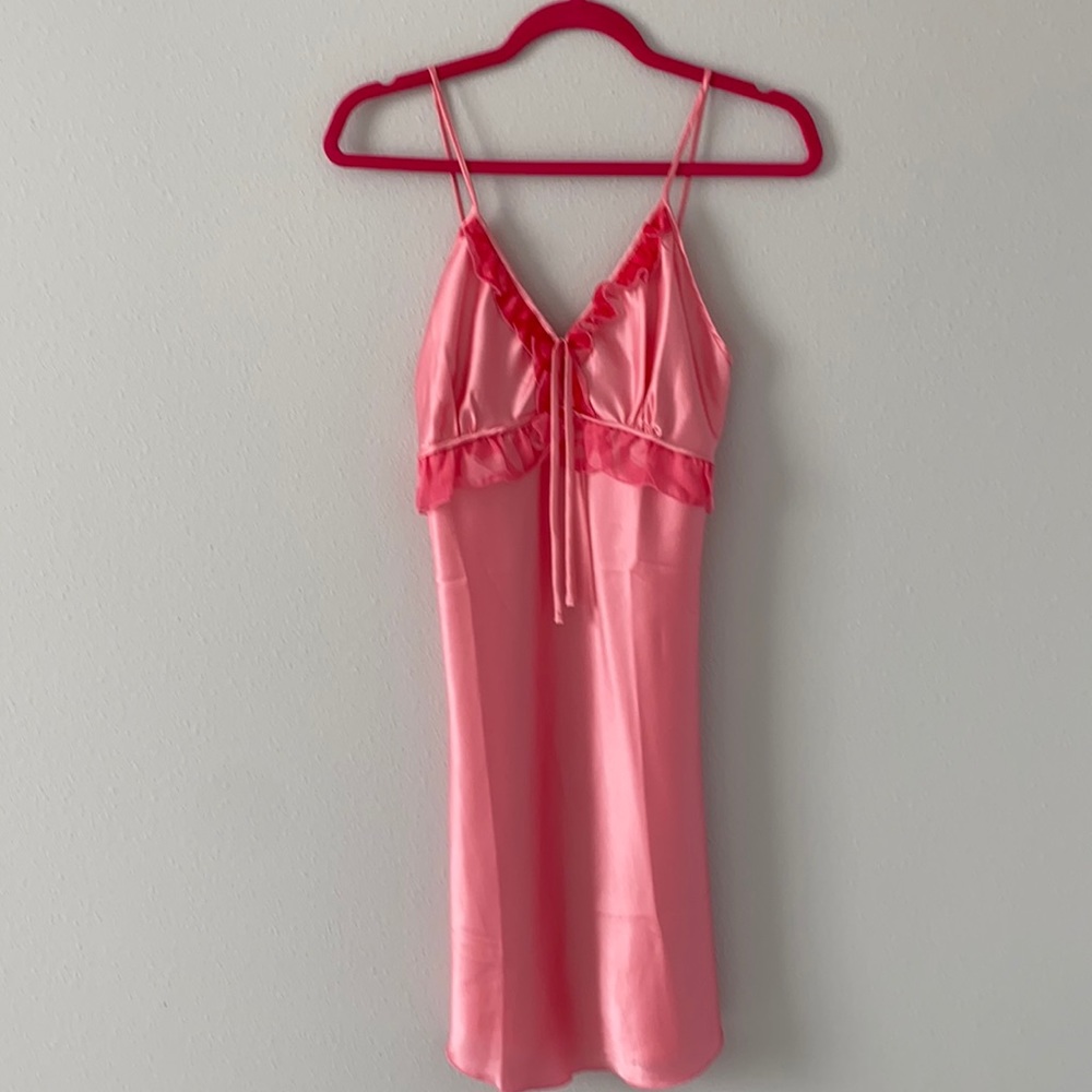Floral Pink Satin Slip Dress with Sheer Robe